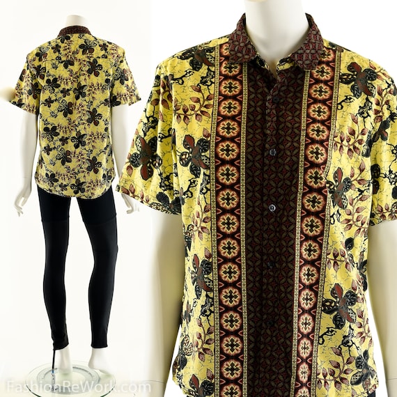 Batik Button Down Top, Floral Batik Top, Tile Pri… - image 1