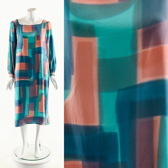 Hand Painted Silk Dress,Vintage Silk Kaftan,Wearab
