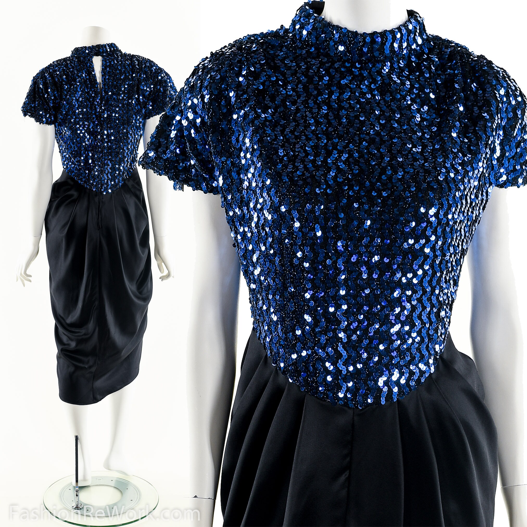 Blue Sapphire Sequin Party Dress 70s