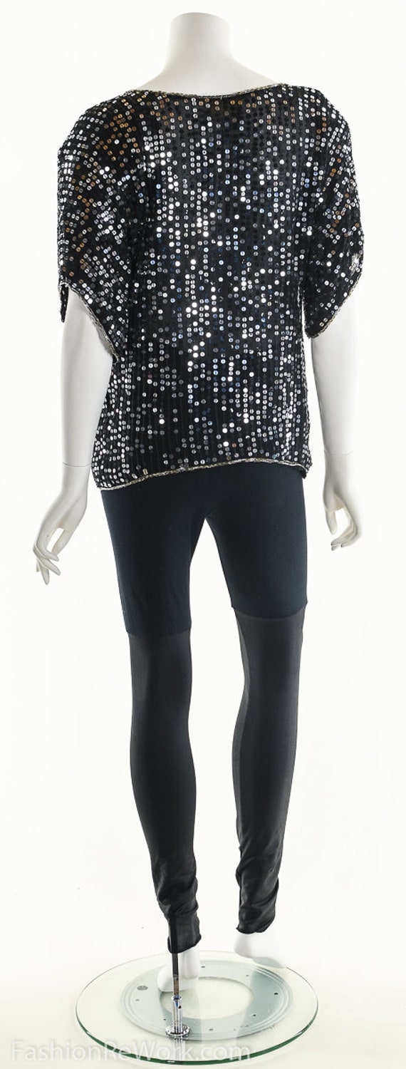 Sequin Silk Blouse, Floral Sequin Top, Beaded Sil… - image 4