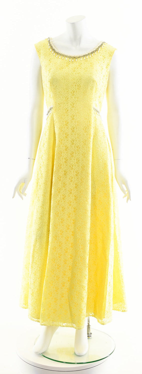 Lemon Yellow Maxi Dress,Yellow Lace 60s Dress,Lon… - image 4