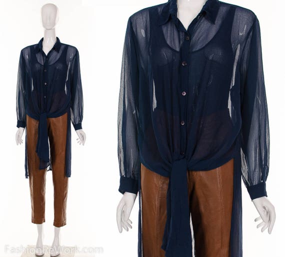 Navy sales sheer blouse