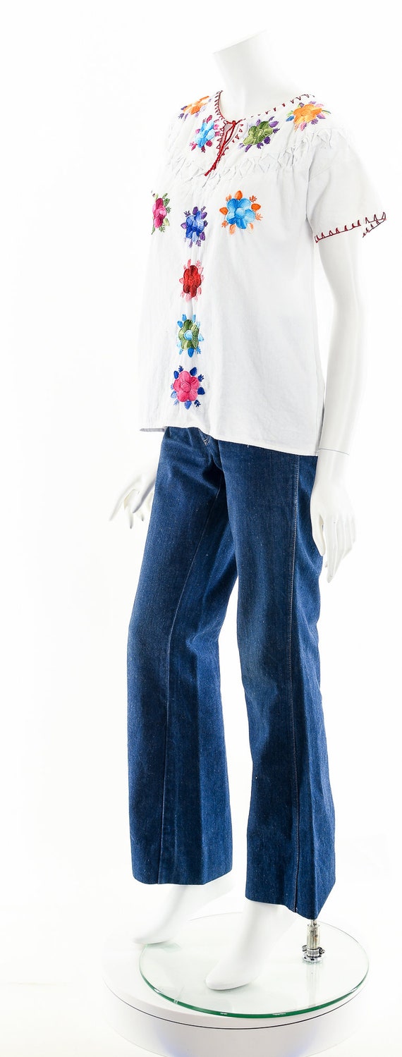 Embroidered Peasant Blouse,Rainbow Flower Embroid… - image 10