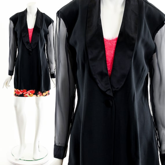 black chiffon sleeve blazer, sheer blazer, black jack… Gem