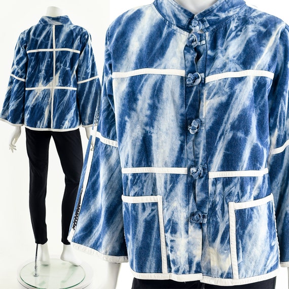 Shibori Leather Kimono,Indigo Blue Jacket,Bohemia… - image 2