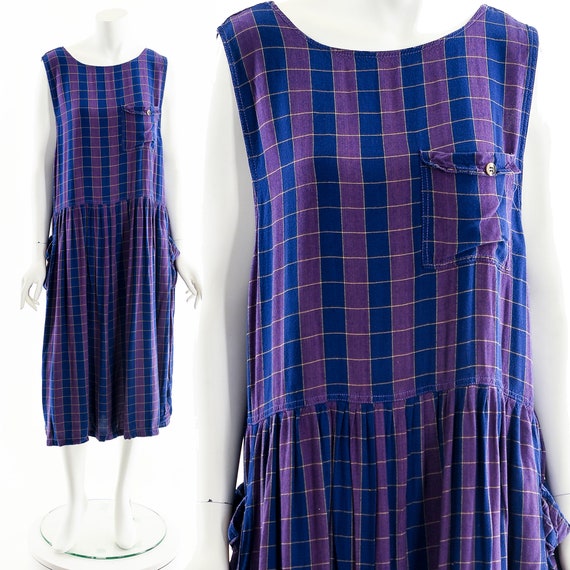 Rayon India Dress,Plaid Purple Midi Dress,Vintage… - image 2