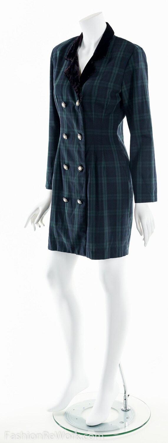 90’s Plaid Dress, Double Breasted Blazer, Blazer … - image 7