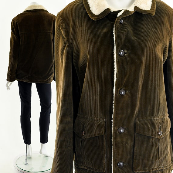 70s brown corduroy sherpa fur lined jacket, Penny… - image 3