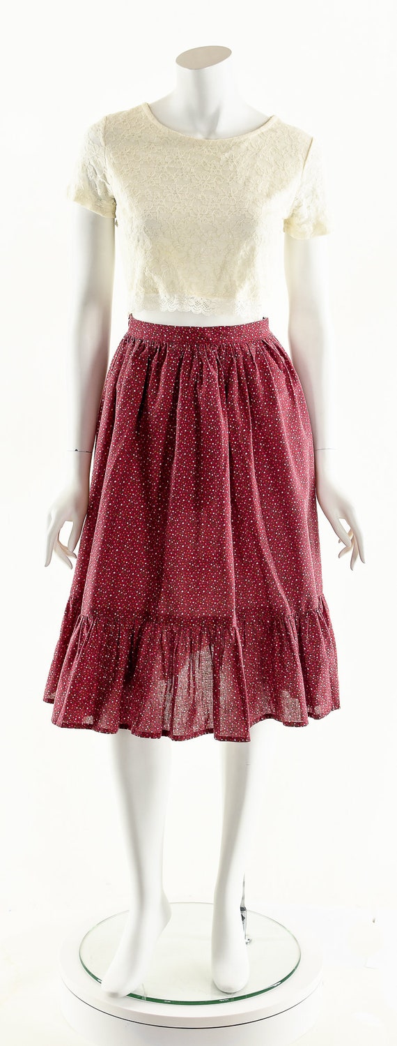 Red Prairie Skirt,Calico Floral Skirt,High Waist … - image 4