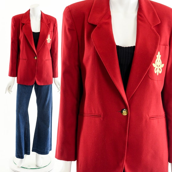 Red Ensignia Blazer,Preppy Red Blazer,Vintage Bla… - image 2