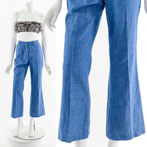 Blue Cotton High Waisted Bell Bottom Jean Pants