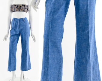 Blue Cotton High Waisted Bell Bottom Jean Pants