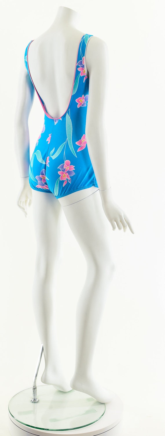 Tropical Floral Swimsuit,Vintage 70s One Piece Su… - image 6