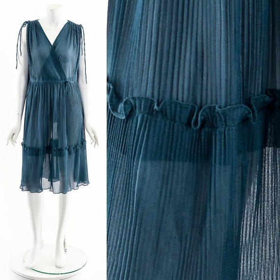 Metallic Dark Green Wrap Dress,Lurex Pleated Dres… - image 2