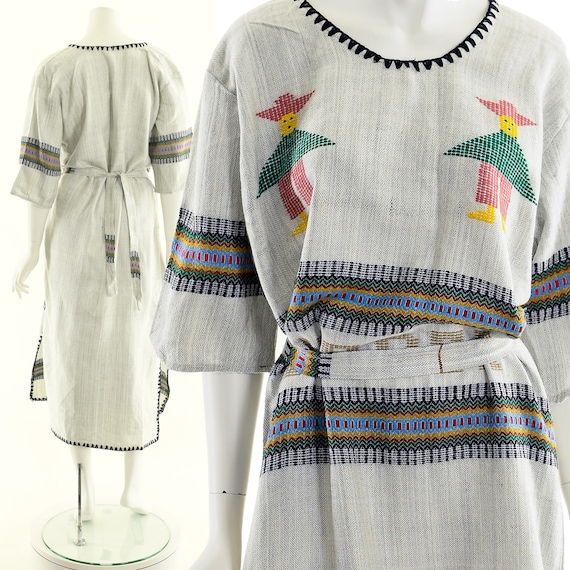 Rainbow People Bohemian Midi Dress,Handwoven Peop… - image 1