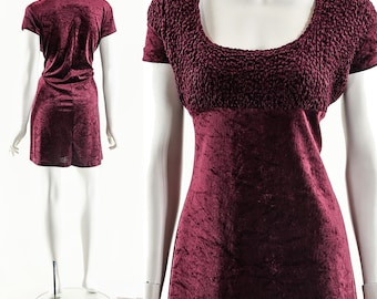90s Oxblood Dress,Baby Doll Dress,Vintage Babydoll Dress,Velour Mini Dress,Dark Red Dress,Vintage Velvet Dress,Velvet Mini Dress,90s Sexy
