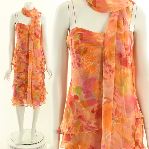 Watercolor Silk Dress,20s Inspired Tea Dress,Ruff… - image 3