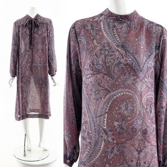 Victorian Purple Paisley Dress,Bow Tie Neck Dress… - image 3