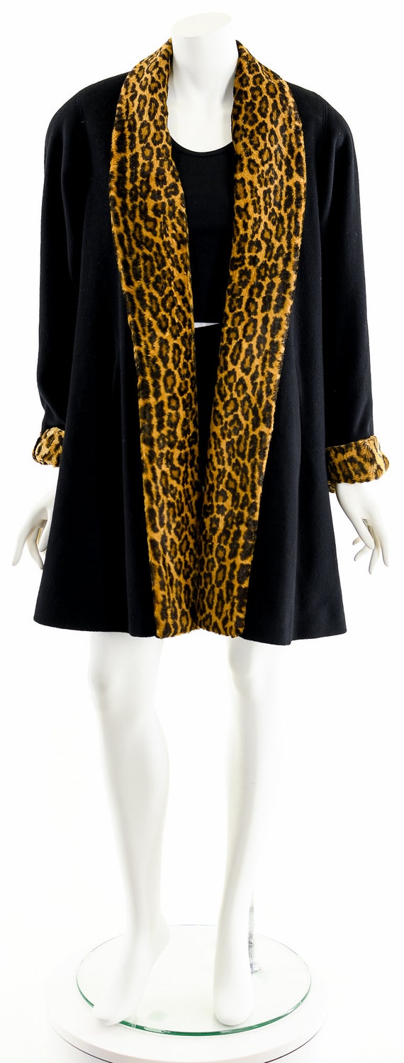 Black Cheetah Wool Swing Coat - image 4