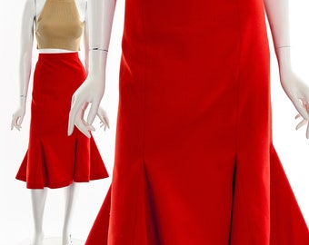 Coral Peplum Midi Skirt