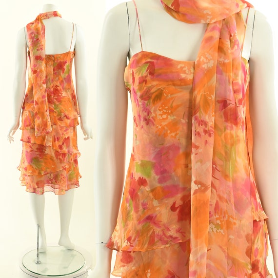 Watercolor Silk Dress,20s Inspired Tea Dress,Ruff… - image 2