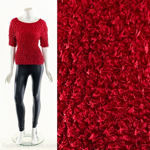 Red Popcorn Blouse,90s Vintage Blouse,Micropleat S