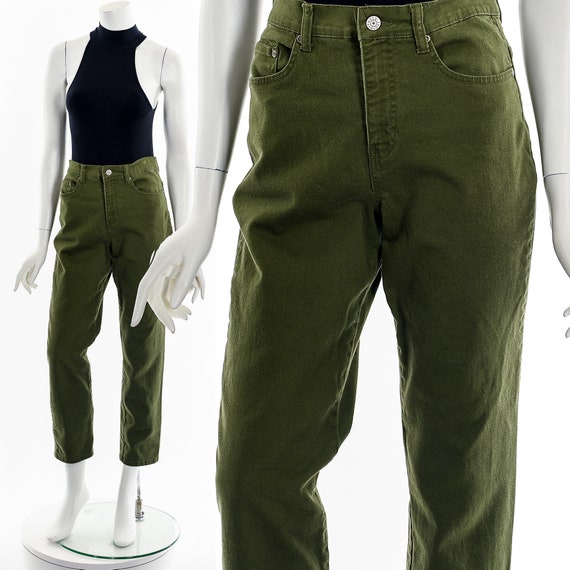 Olive Green High Waist Jeans - image 1