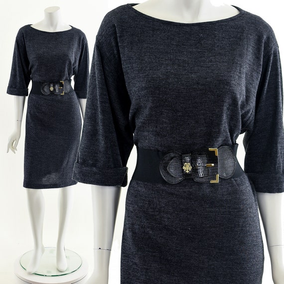 Charcoal Gray Ribbed T-Shirt Dress - image 1