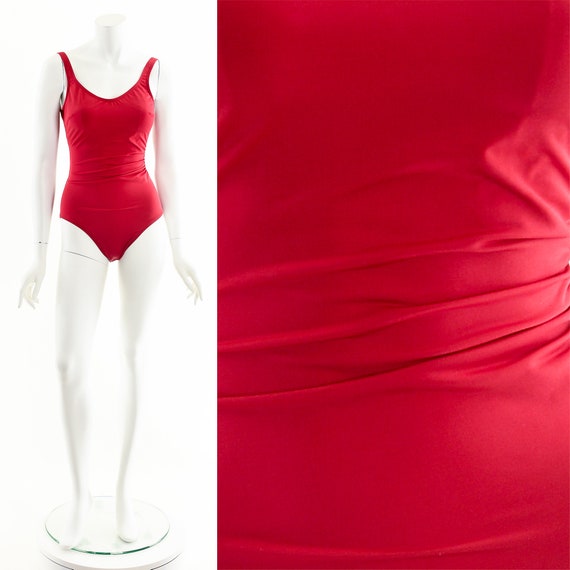 red bathing suit,red one piece,red vintage suit,6… - image 3