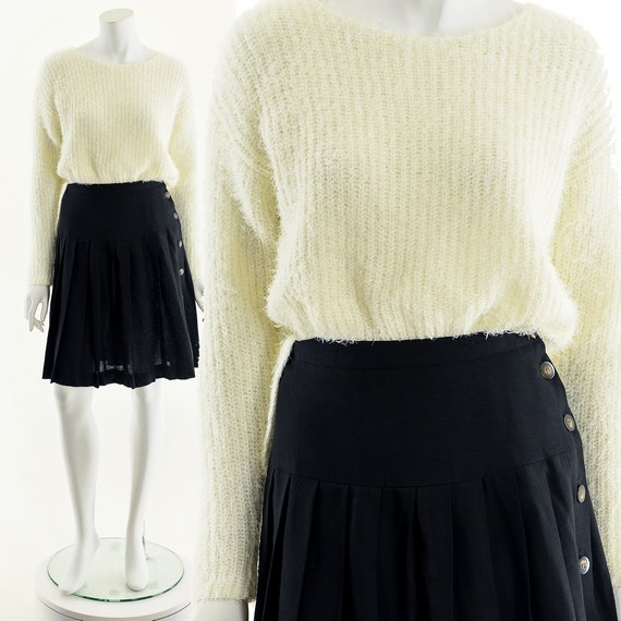 Tennis Skirt Black Pleated Knee Length Skirt
