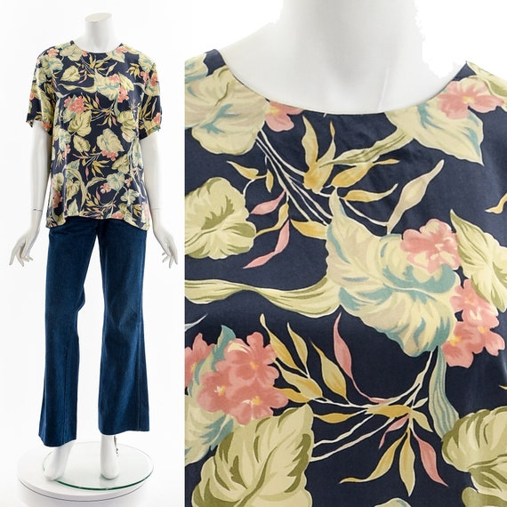 Hawaiian Floral Flower Silk Blouse Top