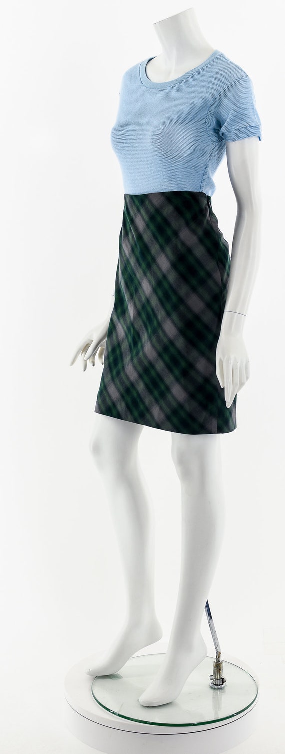 Y2K Late 90s Green Tartan Mini Skirt - image 10