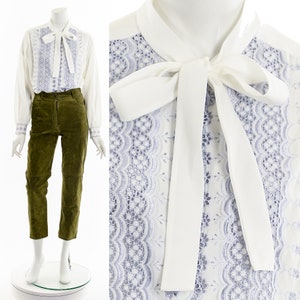 Lavender Lace White Eyelet Bowtie Blouse
