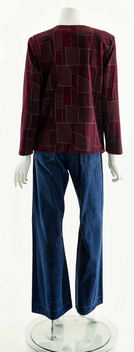 red patchwork jacket, leather suede jacket,box bl… - image 7