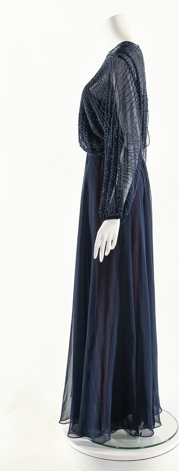 Beaded Navy Blue Chiffon Sweeping Formal Dress Ja… - image 7