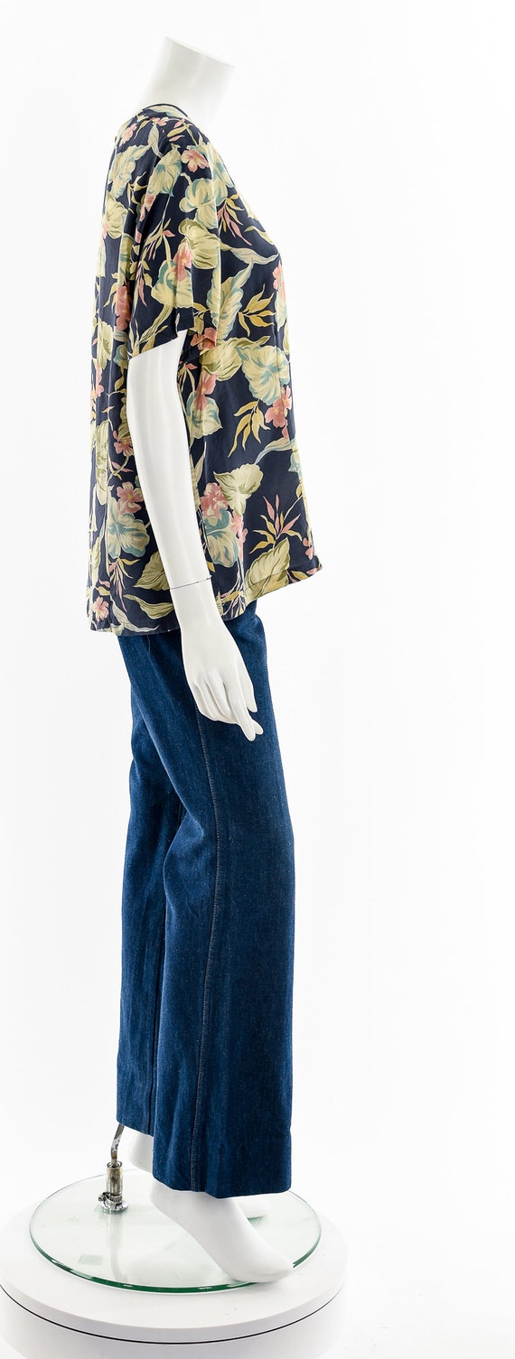 Hawaiian Floral Flower Silk Blouse Top - image 5