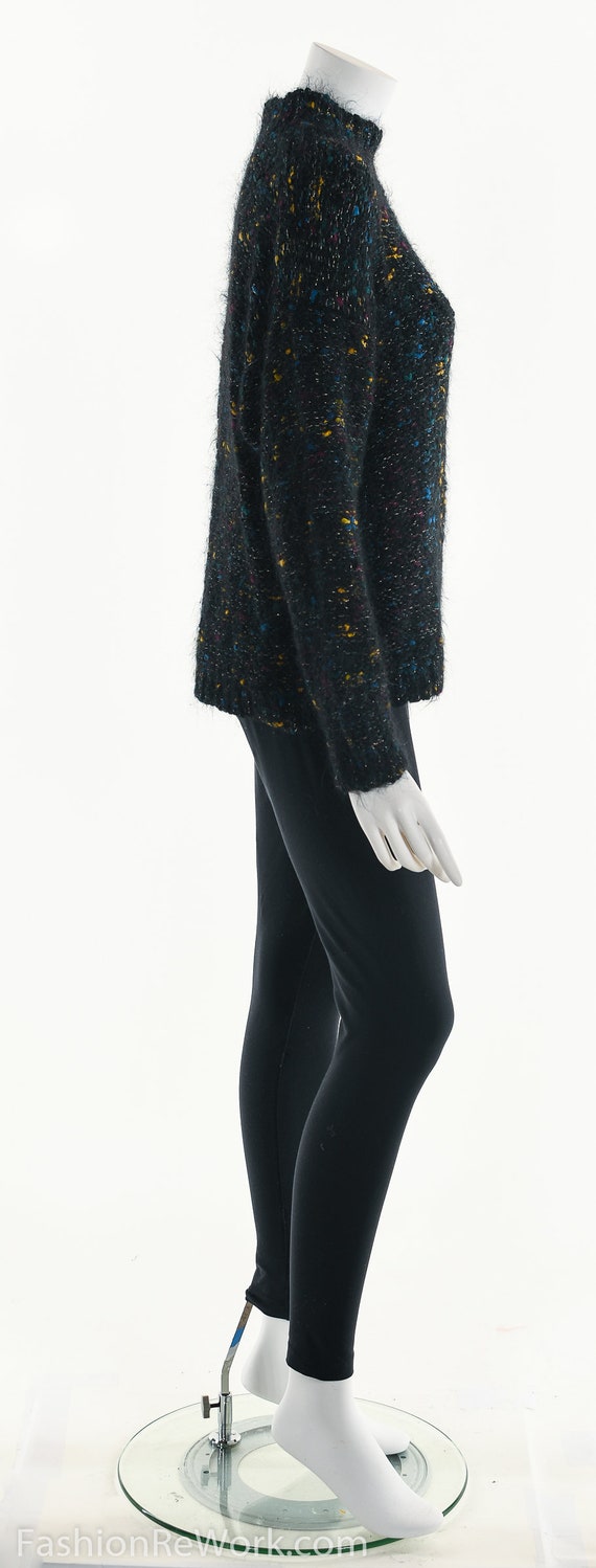 Metallic Dark Colorful Sweater,Hand Knit Turtlene… - image 4