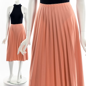 Peach Pleated Knee Length Skirt