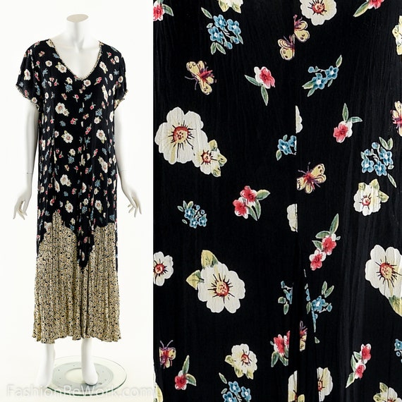 90s Rayon Gauze Dress, Floral Rayon Dress,90s Gru… - image 10