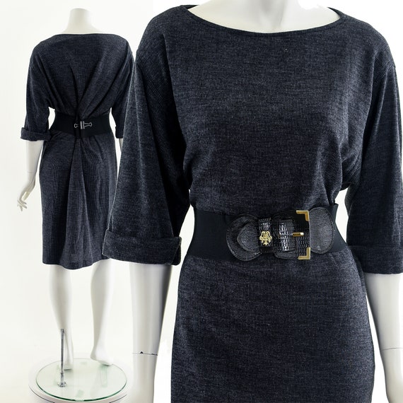 Charcoal Gray Ribbed T-Shirt Dress - image 2