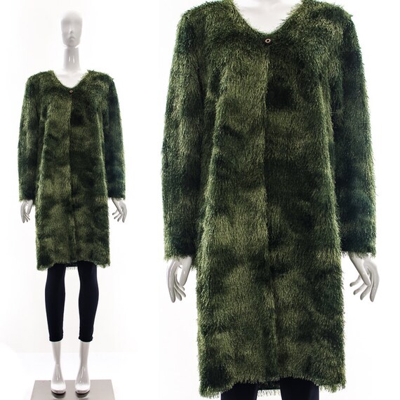 Vintage 90s minimalist shag duster coat OMBRE Oliv