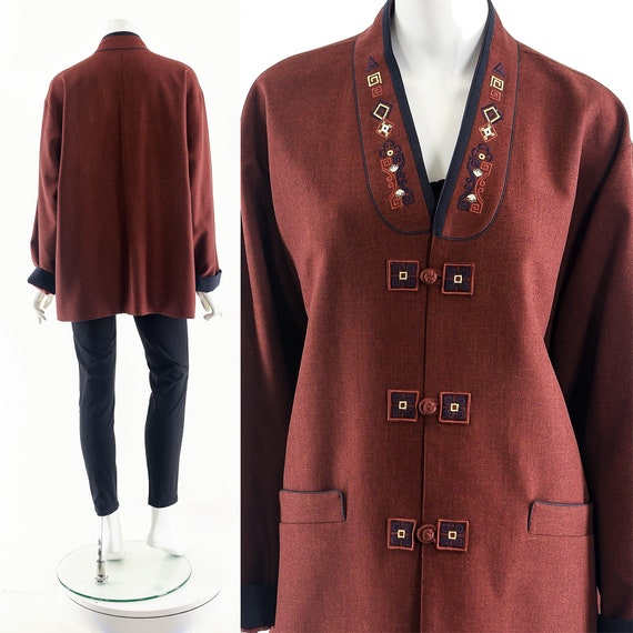 Burgundy Blazer, Asian Inspired Design - image 3