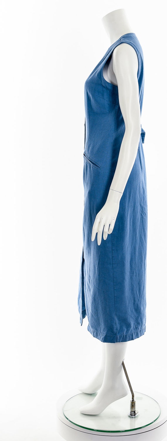 Dusty Blue Linen Button Down Midi Dress - image 9