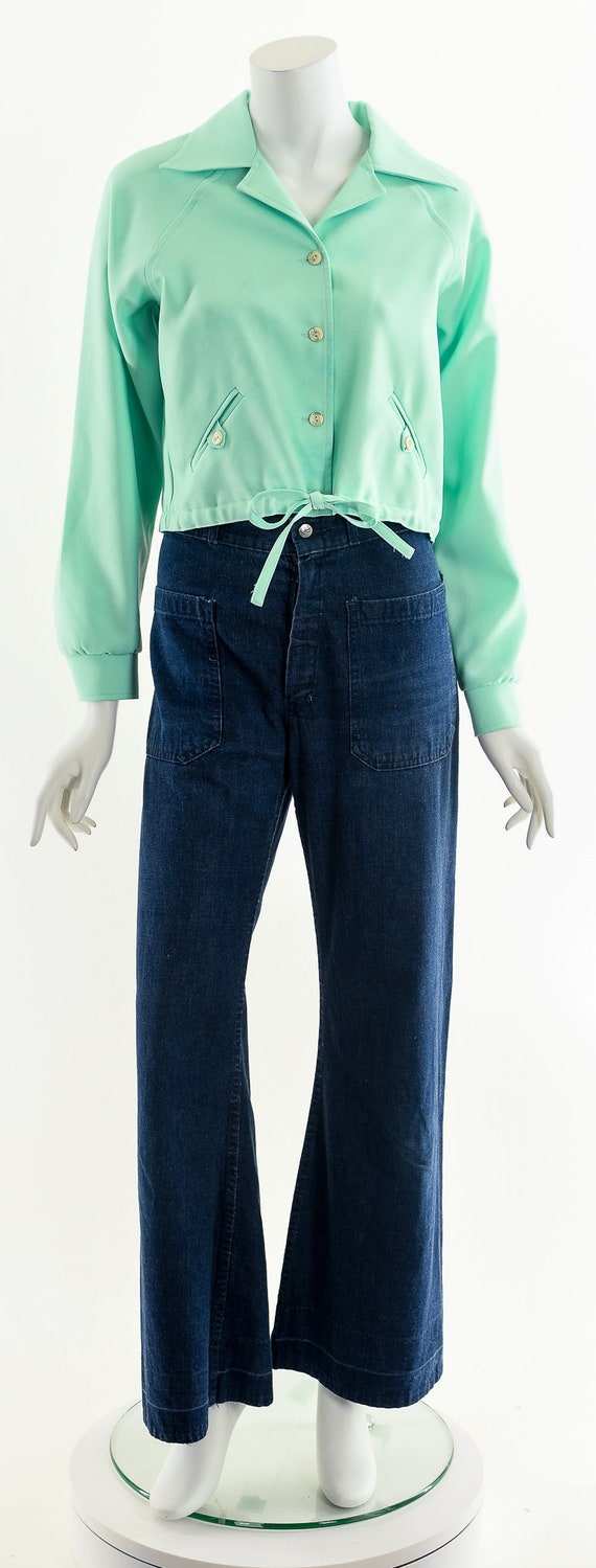 Mint Green Cropped Jacket, Vintage Crop Top, Butt… - image 4