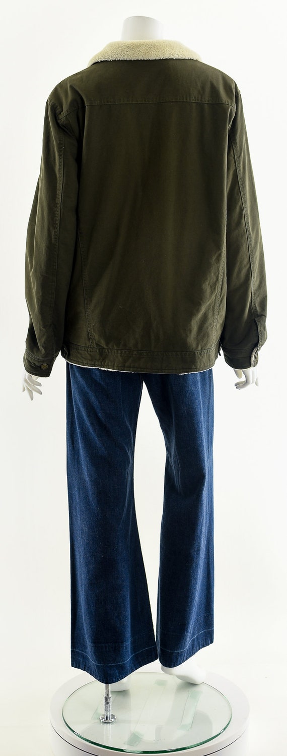 Olive Green Denim Sherpa-Lined Jacket - image 8