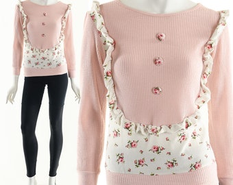Pink Ruffle Waffle Knit Top