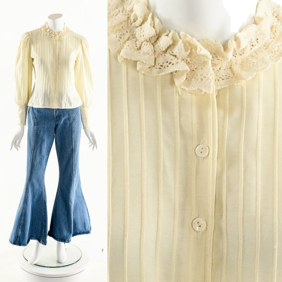 Cream Victorian Blouse,High Neck Top,Edwardian Sty