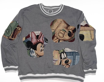 Minnie Mouse Goofy Pluto Donald Duck Tapestry Cutout ReWork Sweatshirt