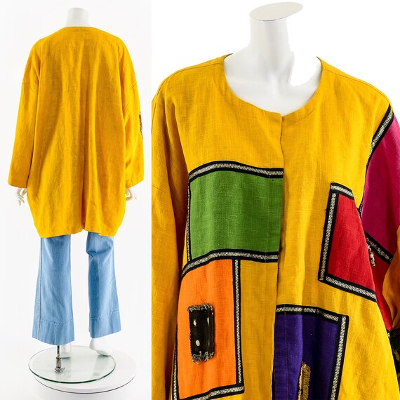 Wearable Art Patchwork Linen Jacket - image 2