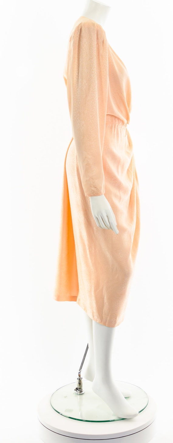 Peachy Pink Asymmetric Drape Silk Wrap Dress - image 5